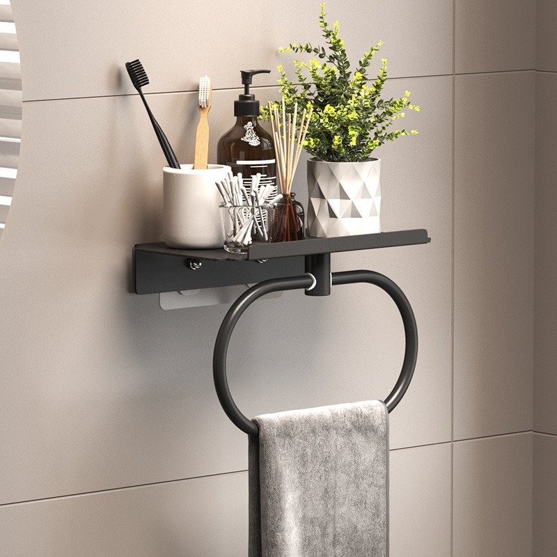 Becky art Стенно монтиран комплект за баня за кърпи: държач за кърпи и халка за кърпи, метал, без пробив