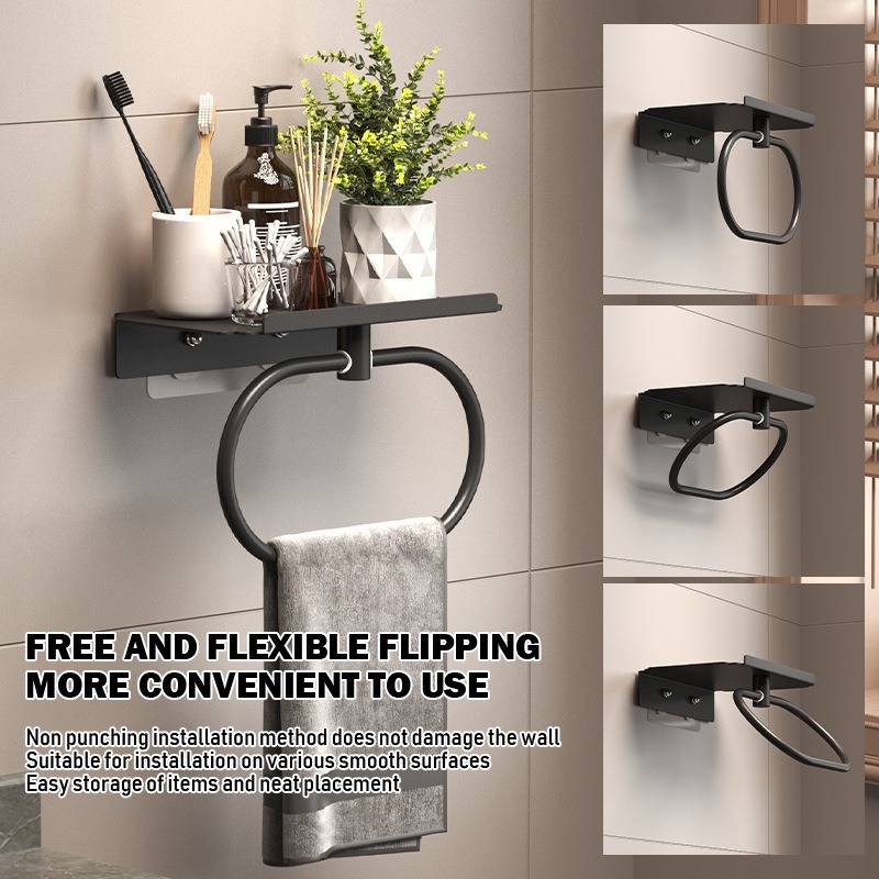 Becky art Стенно монтиран комплект за баня за кърпи: държач за кърпи и халка за кърпи, метал, без пробив