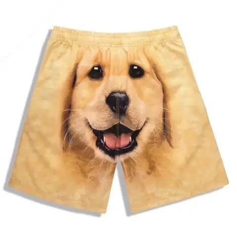 Șorturi de plajă pentru bărbați cu imprimeu 3D cap de Golden Retriever (Material: amestec poliester-bumbac; Material principal: 70% poliester; Lungime: jumătate de lungime; Croială: dreaptă; Stil: preppy)