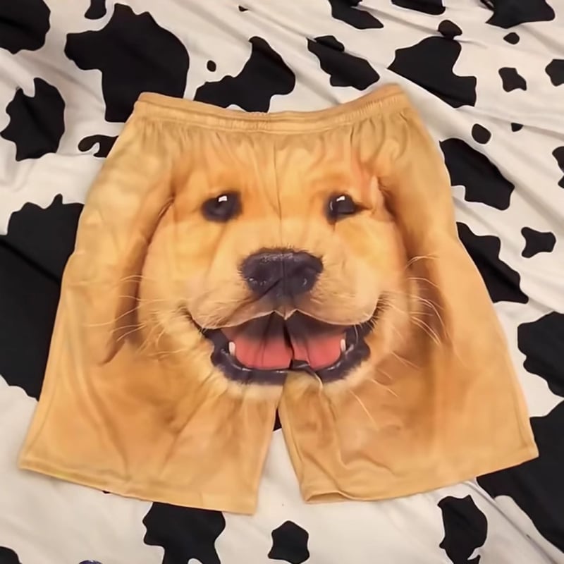 Șorturi de plajă pentru bărbați cu imprimeu 3D cap de Golden Retriever (Material: amestec poliester-bumbac; Material principal: 70% poliester; Lungime: jumătate de lungime; Croială: dreaptă; Stil: preppy)