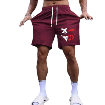 Ανδρικά σορτς παραλίας - αναπνεύσιμο πλέγμα 140G, 100% πολυεστέρας, 3D εκτύπωση γραφικού με διαβολικό χαμόγελο, στυλ χιπ-χοπ, χαλαρή ίσια γραμμή