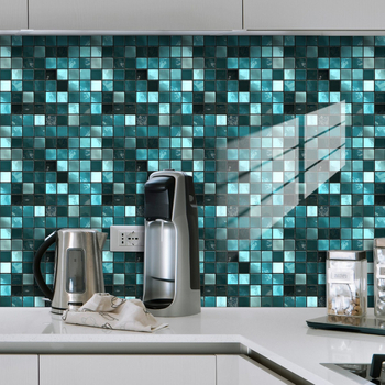 PVC αυτοκόλλητες πλακίτσες τοίχου με γεωμετρικό τετράγωνο μοτίβο, ευρωπαϊκό ρετρό στυλ, αδιάβροχες, αντιβακτηριακές, ανθεκτικές στη φωτιά