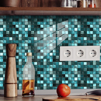 PVC αυτοκόλλητες πλακίτσες τοίχου με γεωμετρικό τετράγωνο μοτίβο, ευρωπαϊκό ρετρό στυλ, αδιάβροχες, αντιβακτηριακές, ανθεκτικές στη φωτιά