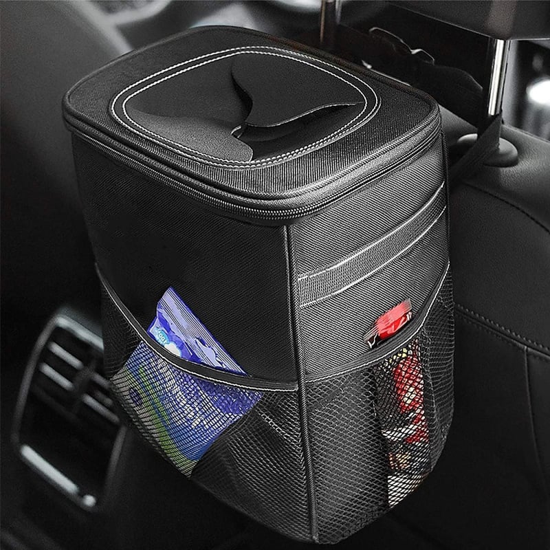 Salokāms auto atkritumu maisiņš, karājams uz aizmugures sēdekļa uzglabāšanai, ūdensnecaurlaidīgs, materiāls 600D Oxford PVC audums, pakarināšana, logotipa drukāšana pieejama, pielāgošana