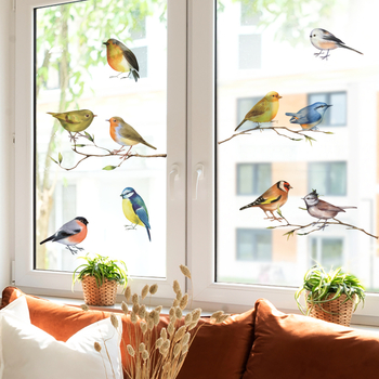 Αυτοκόλλητα παραθύρων με ρεαλιστικά πουλιά για παιδικό δωμάτιο — αυτοκόλλητα τοίχου, PVC, σετ 5+ τεμάχια, αδιάβροχα, μοτίβο 21300974920