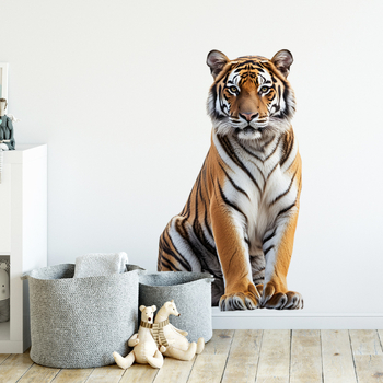 Αληθοφανές αυτοκόλλητο τοίχου τίγρης, PVC, ένα τεμάχιο, αυτοκολλητικό – για σαλόνι, υπνοδωμάτιο, γραφείο – μοντέρνο μινιμαλιστικό, επίπεδη σχεδίαση
