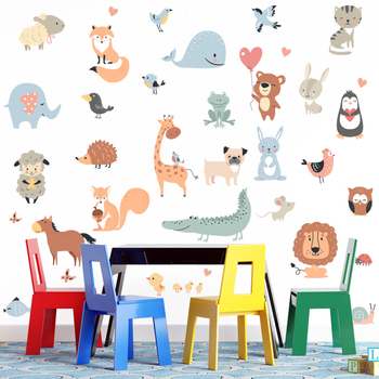 Αυτοκόλλητα τοίχου για παιδιά – χαριτωμένα ζωάκια κινούμένων σχεδίων, PVC υλικό, 1 τεμάχιο, διακοσμητικό