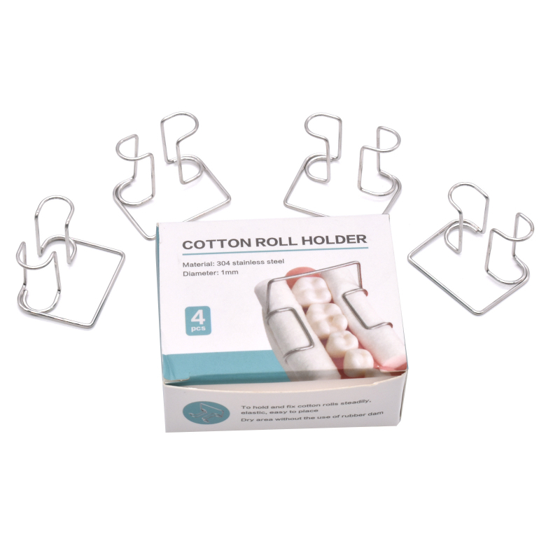 Fogászati gyapottekercs klipek, rozsdamentes acélból; 4 db/doboz; tömeg kb. 10 g/doboz