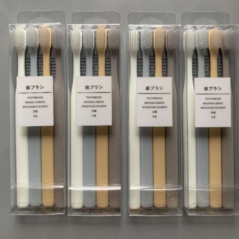 Dantų šepetėlių rinkinys, 4 vnt., Muji stiliaus japonų dizainas, minkštos šerelės, suaugusiems