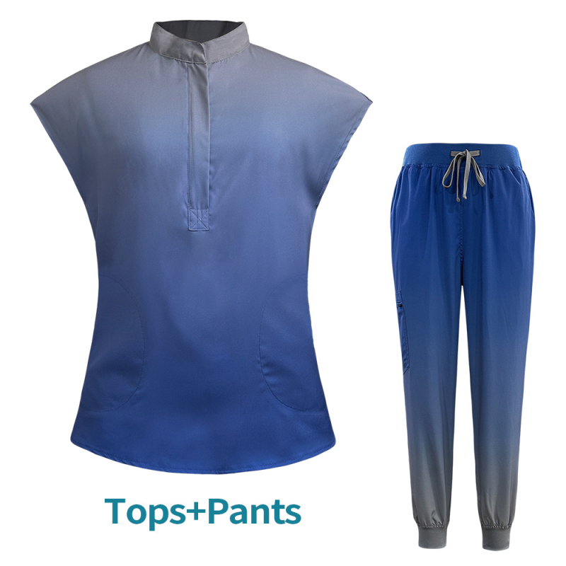 Unisex dviejų dalių medicinos uniformos komplektas, drėgmę šalinantis audinys, poliesteris 90–95% + spandeksas <30%, kelnės