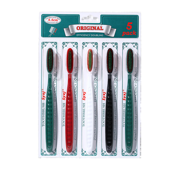 RAOYI suaugusiųjų dantų šepetėlis su ilga galvute, 5 vnt. pakuotė, modelis XY7619, minkštos šerelės