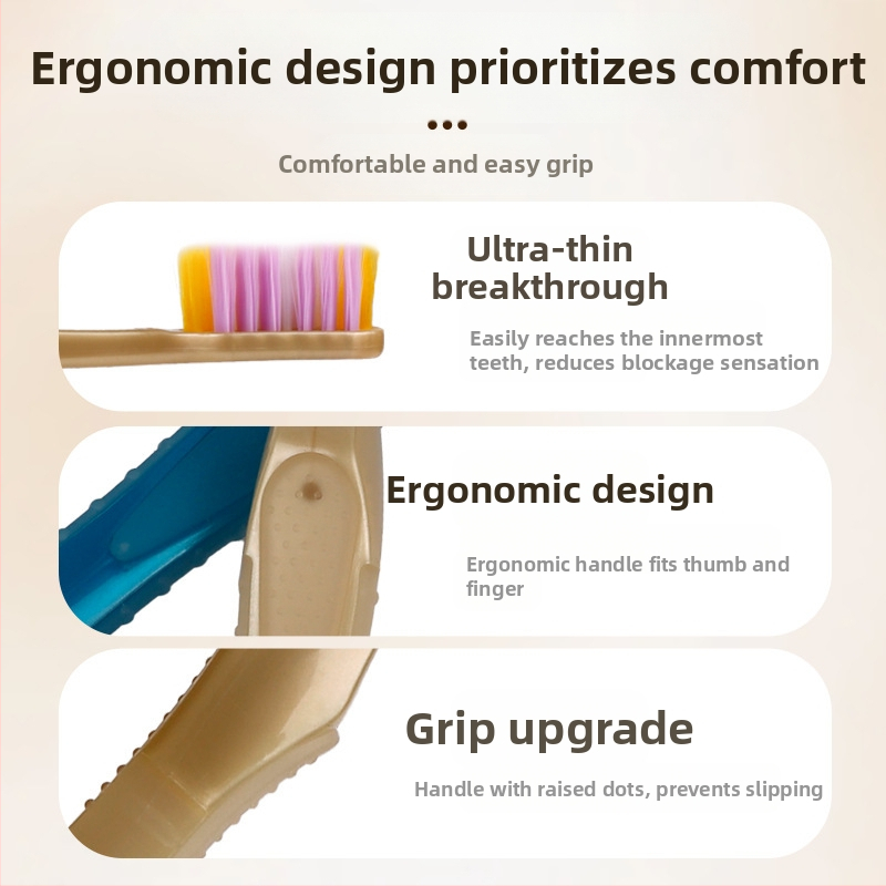 Cleanlin dantų šepetėlis su plačia galvute ir minkštais šereliais, keturračio šerelių dizaino dantų masažui, modelis MJC2455