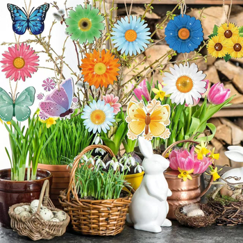 36 τεμάχια ξύλινες διακοσμητικές κρεμάστρες με μαργαρίτες — μοντέρνο μινιμαλιστικό στυλ, κατάλληλες για σπίτι, κήπο και γραφείο.