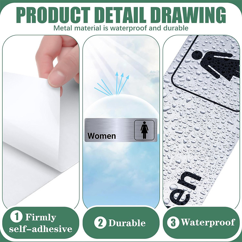 LUNDASIGN Алуминиев знак за врата на тоалетната с UV печат, символи мъжки и женски