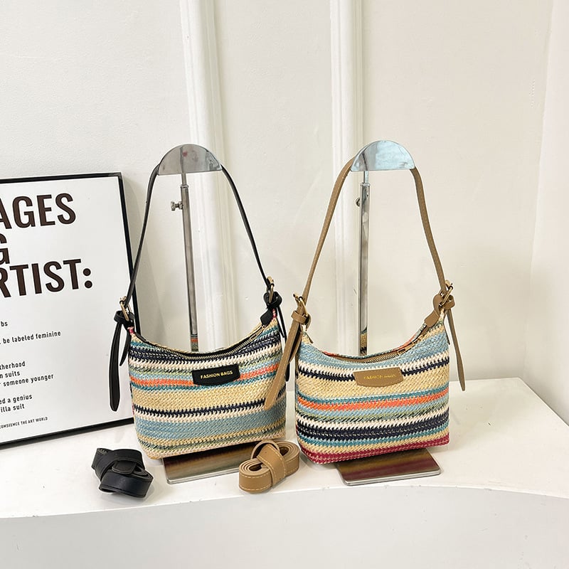 Fonott anyagú bucket bag, cipzáras záródás, poliészter bélés, horizontális négyszögletes forma, nyár 2024, street-trendy stílus