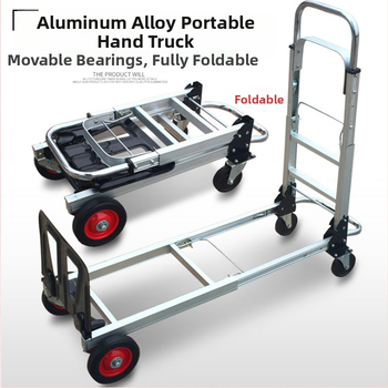 Αναδιπλούμενο τετράτροχο καρότσι μεταφορών με επίπεδη πλατφόρμα, σχέδιο με ράβδο έλξης, προσαρμόσιμο