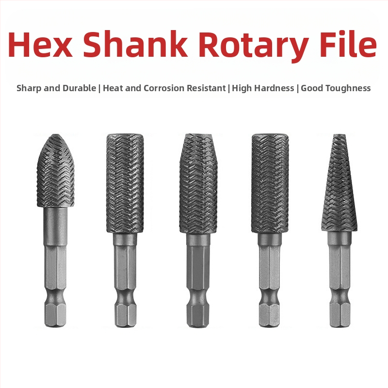Петчленен комплект електрически въртящи се файлове, стоманени, кръгло сечение, еднозърнест модел, за нерудни метали