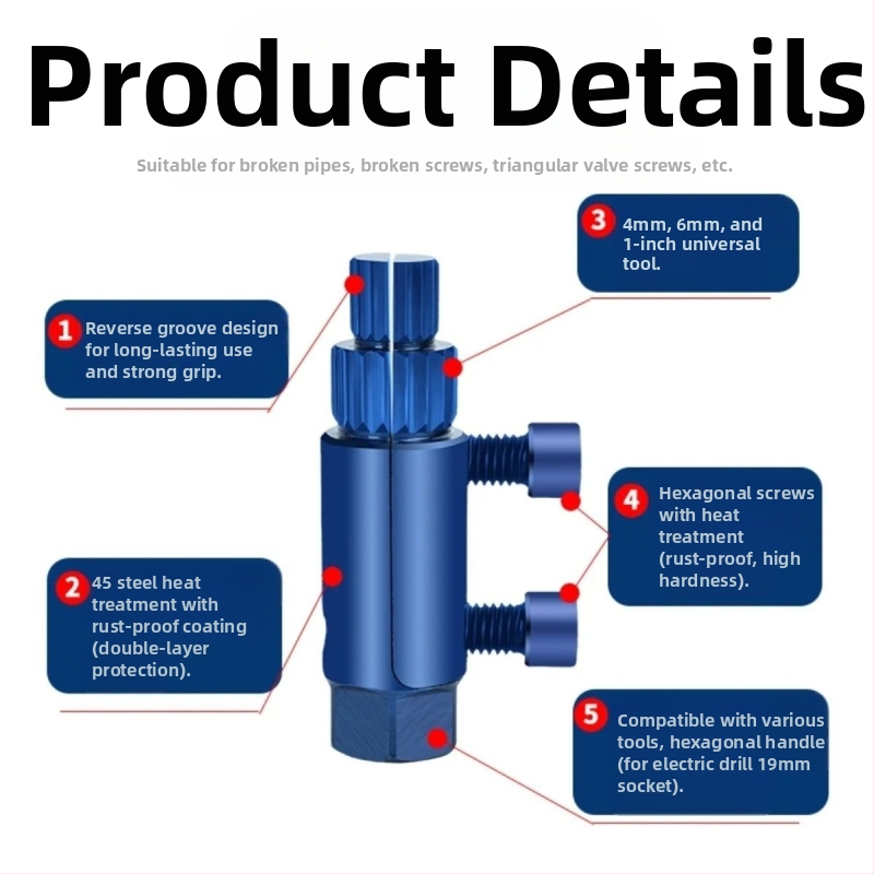 Ремонтен инструмент за кранове и тръби с универсален резбонарезач, извличач за счупени винтове и обратна резба — Brand: Other