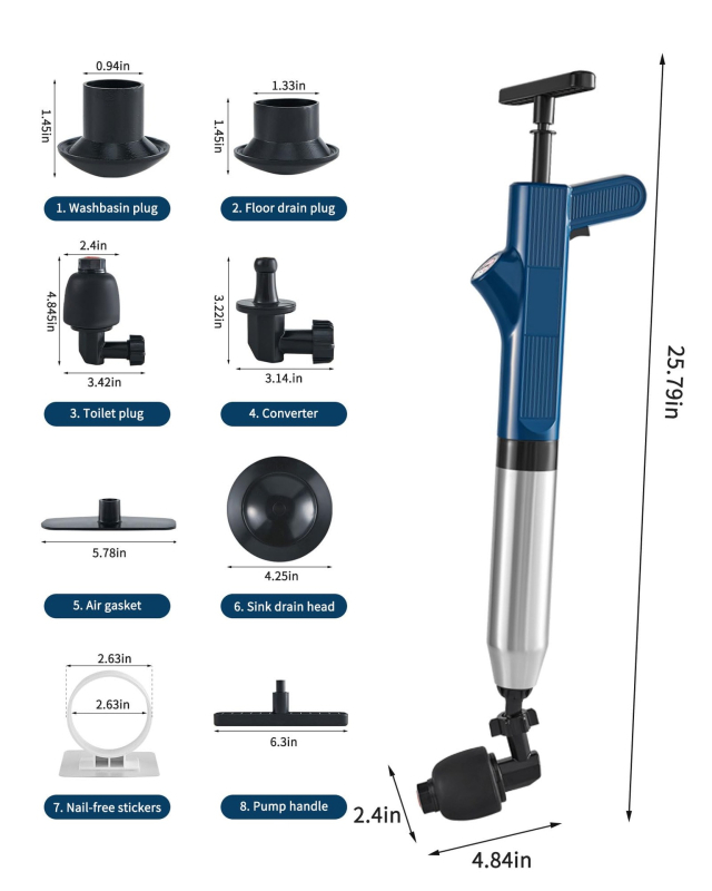 Chaser tualeto siurbimo įrankis, ABS medžiaga, 15 vnt. komplektas, išleistas 2022 m.