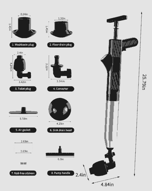 Chaser tualeto siurbimo įrankis, ABS medžiaga, 15 vnt. komplektas, išleistas 2022 m.