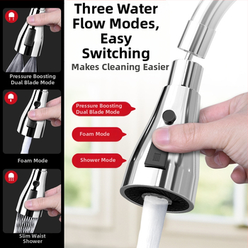 Kuhinjska glava prskalice s rotirajućim produženjem i filtrirajućom mlaznicom – materijal mesing/ABS, jednostruko upravljanje, elektro-poliranje i pečeni lak, jednostavna instalacija, radna temperatura 0–70°C