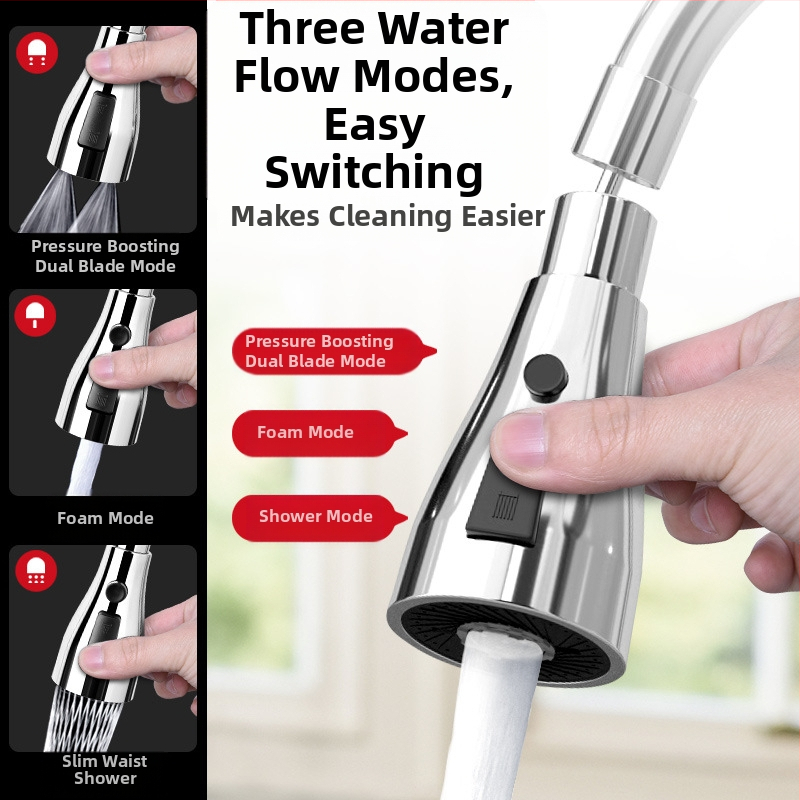 Кухненски накрайник за пръскане на кран с въртящ се удълнител и филтър – месинг/ABS, еднолично управление, електрополирано и лаково покритие, лесен монтаж, 0–70°C