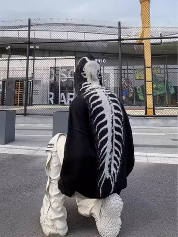 Ανδρικό πλεκτό φούτερ με κουκούλα, χαλαρή γραμμή, ζακάρντ σχέδιο, 55% βαμβάκι, διαπνέον