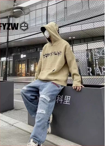 Ανδρικό πλεκτό φούτερ με κουκούλα, χαλαρή γραμμή, ζακάρντ σχέδιο, 55% βαμβάκι, διαπνέον