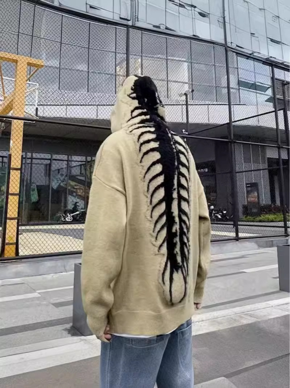 Muški pleteni hoodie s kapuljom, slobodan kroj, jacquard uzorak, 55% pamuk, prozračan