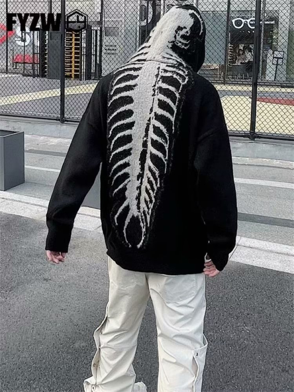 Muški pleteni hoodie s kapuljom, slobodan kroj, jacquard uzorak, 55% pamuk, prozračan