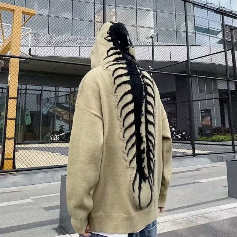 Muški pleteni hoodie s kapuljom, slobodan kroj, jacquard uzorak, 55% pamuk, prozračan