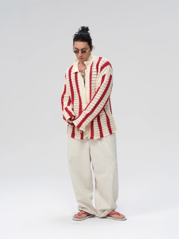 Кардиган, корейски стил, свободен силует, яка лафел, жакардова плетка, влагоотвеждащ полиестер