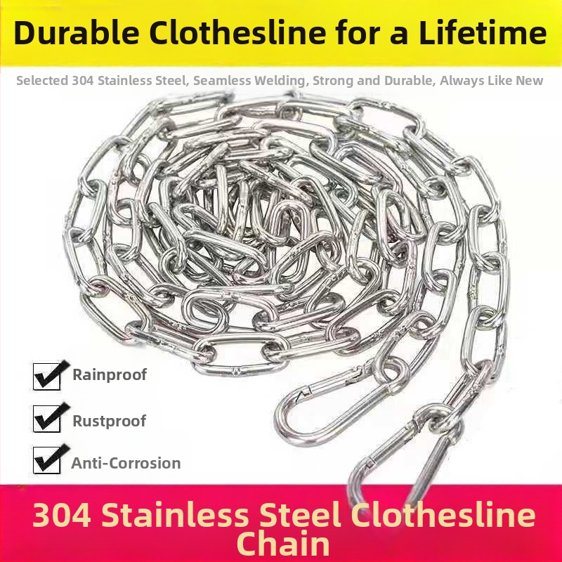 304 nerūsējošā tērauda bezšuvju žāvēšanas aukla drēbēm ar biezu ķēdi