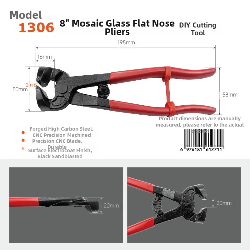 Mejialong knaibles flīzēm un stiklam ar apaļu atveri un dubultu rulli, mozaikas griešanas instruments, augstas oglekļa tērauds, 0,23 kg