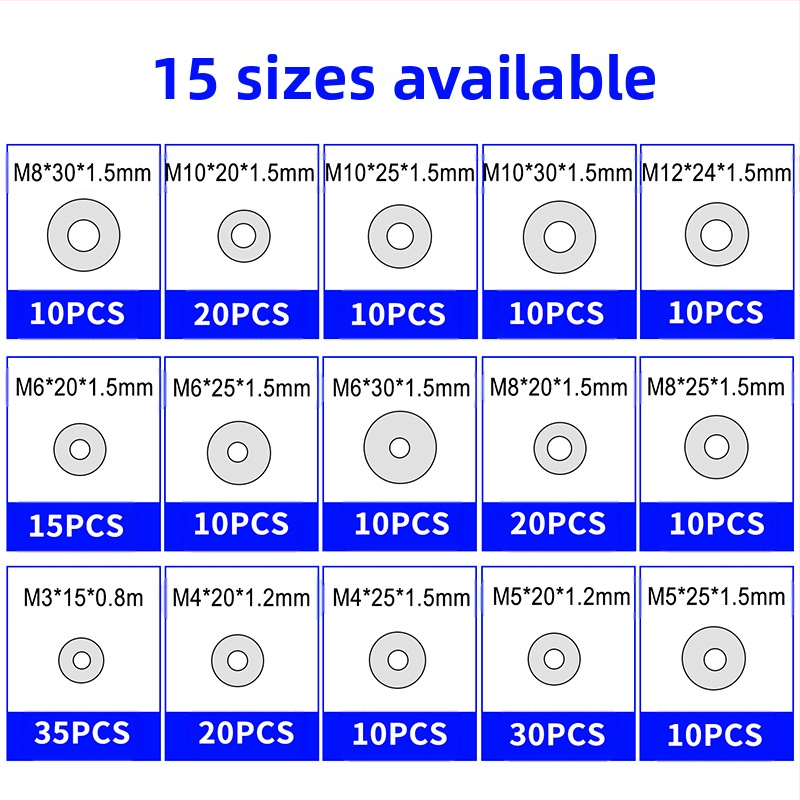 Επίπεδες ροδέλες από ανοξείδωτο χάλυβα 304, σε κουτί, 230 τεμάχια, GB97/DIN125 πρότυπο, Τάξη A.