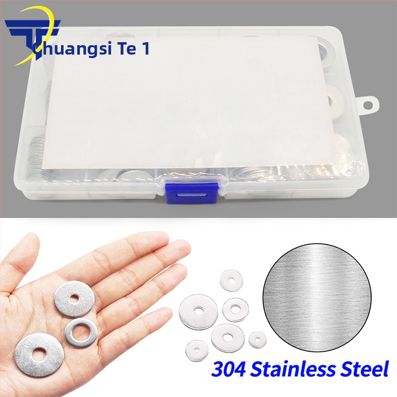 Επίπεδες ροδέλες από ανοξείδωτο χάλυβα 304, σε κουτί, 230 τεμάχια, GB97/DIN125 πρότυπο, Τάξη A.