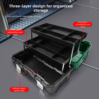 XTuosen Κουτί Εργαλείων με Τρία Επίπεδα — Φορητό Αδιάβροχο Πλαστικό Κουτί για Οικιακή Χρήση και Συντήρηση Αυτοκινήτου