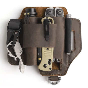 Кожена талиева чанта за EDC – тактическа за outdoor спортове; първи слой телешка кожа; издръжлива, против кражба, удароустойчива; унисекс