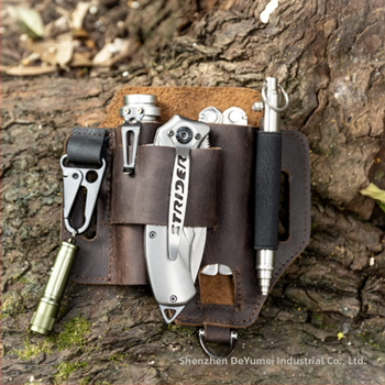 Кожена талиева чанта за EDC – тактическа за outdoor спортове; първи слой телешка кожа; издръжлива, против кражба, удароустойчива; унисекс