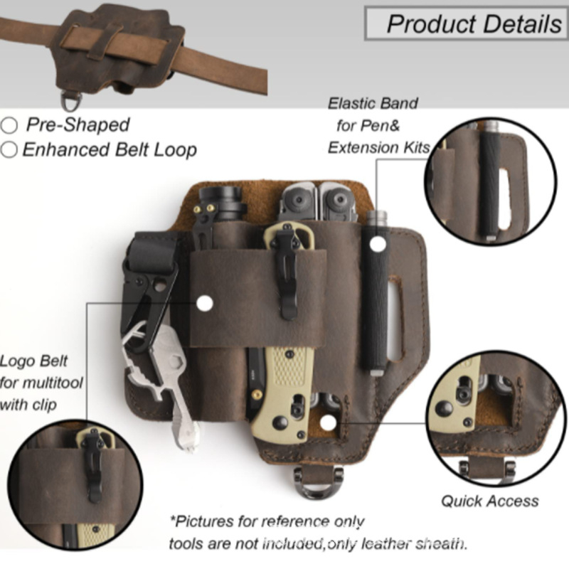 Tõeline nahast EDC taktikaline vöökott – välitegevuste jaoks; esimese kihti veiseliha nahk; kulumiskindel, vargusevastane, universaalne