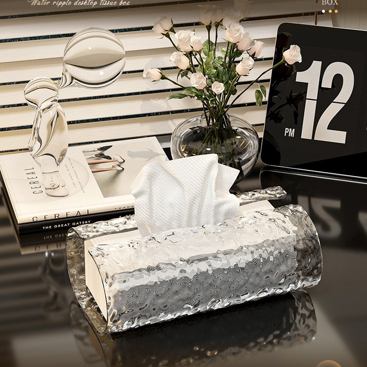 Vandens bangų rašto servetėlių dėžutė – plastmasė, atspari vandeniui, skirta ištraukiamoms servetėlėms, šviesos prabangos stilius, modelis 1