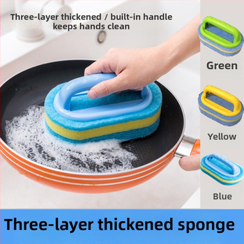 Virtuvės valymo šepetys su rankena puodams, voniai ir plytelėms — Medžiaga: PS + specialus pluošto medvilnė; Svoris: 0.12 kg; Įtrauktas kempinė