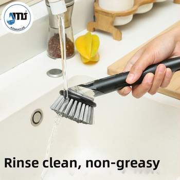 Βούρτσα κουζίνας για κατσαρόλες με μακριά λαβή, πολυλειτουργική με παχιά κεφαλή καθαρισμού; υλικό: PET συστραμμένο σύρμα καθαρισμού; βάρος 0.05 kg