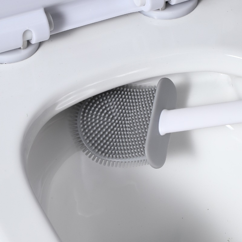 Siliconinė tualeto šepetėlis su atskiriama lazda, sieninis laikiklis, pagrindas, ilgas kotas