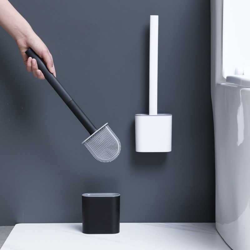 Siliconinė tualeto šepetėlis su atskiriama lazda, sieninis laikiklis, pagrindas, ilgas kotas