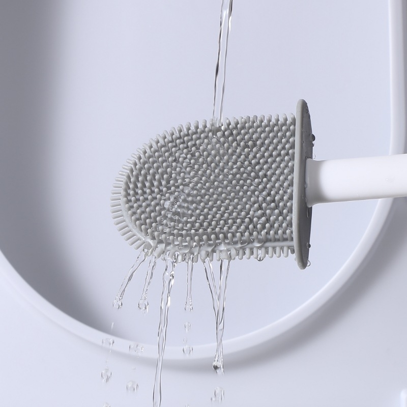 Siliconinė tualeto šepetėlis su atskiriama lazda, sieninis laikiklis, pagrindas, ilgas kotas