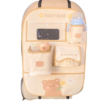 Δερμάτινο προστατευτικό για το πίσω κάθισμα αυτοκινήτου κατά των κλωτσιών, οργανωτής εσωτερικού με μοτίβο κινουμένων σχεδίων, πολυλειτουργικό