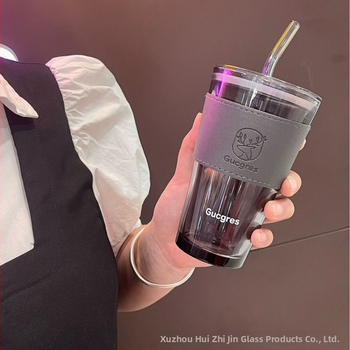 Стъклена чаша за вода с двойна стена, сламка, корейски стил, запечатана против протичане