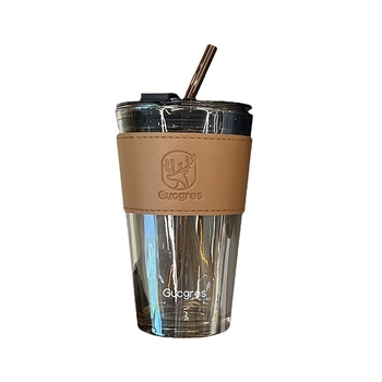 Стъклена чаша за вода с двойна стена, сламка, корейски стил, запечатана против протичане