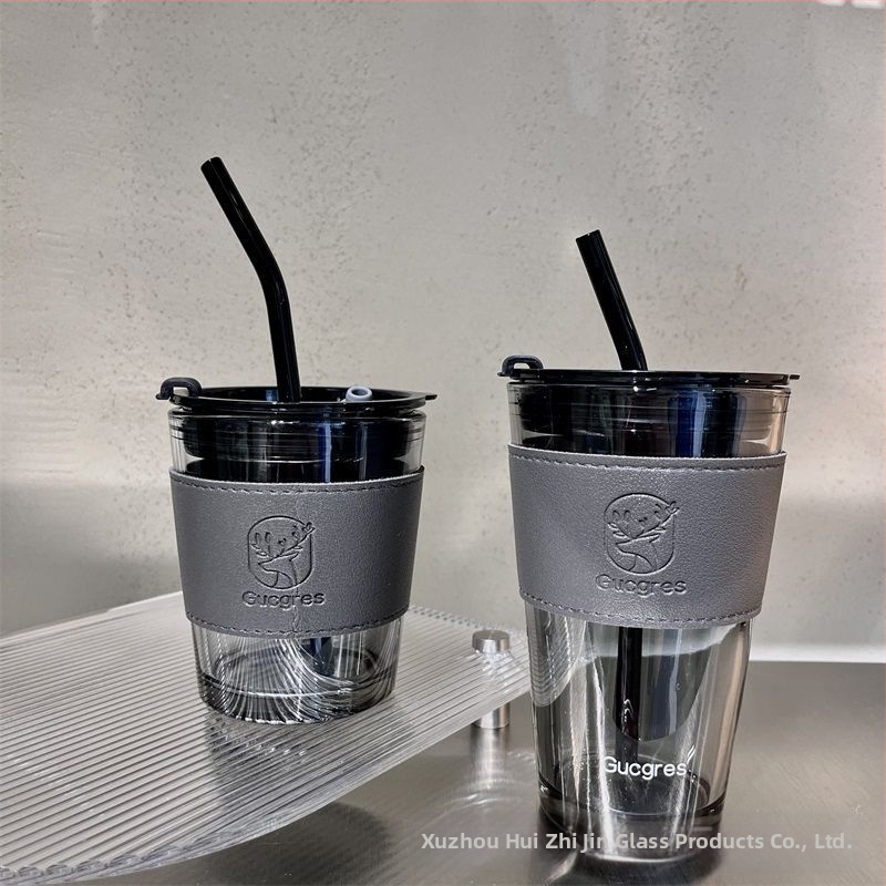 Стъклена чаша за вода с двойна стена, сламка, корейски стил, запечатана против протичане